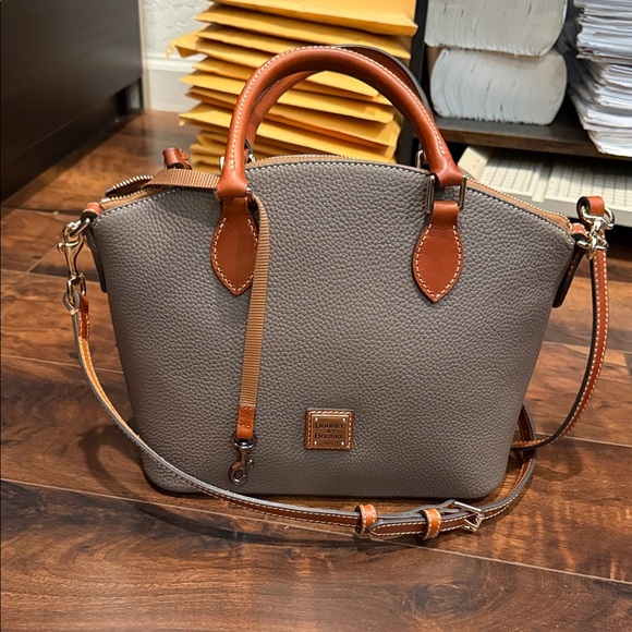 Dooney & Bourke Handbags - NWOT never use it -Dooney & Bourke Taupe Pebble Leather Satchel with Brown Trim
